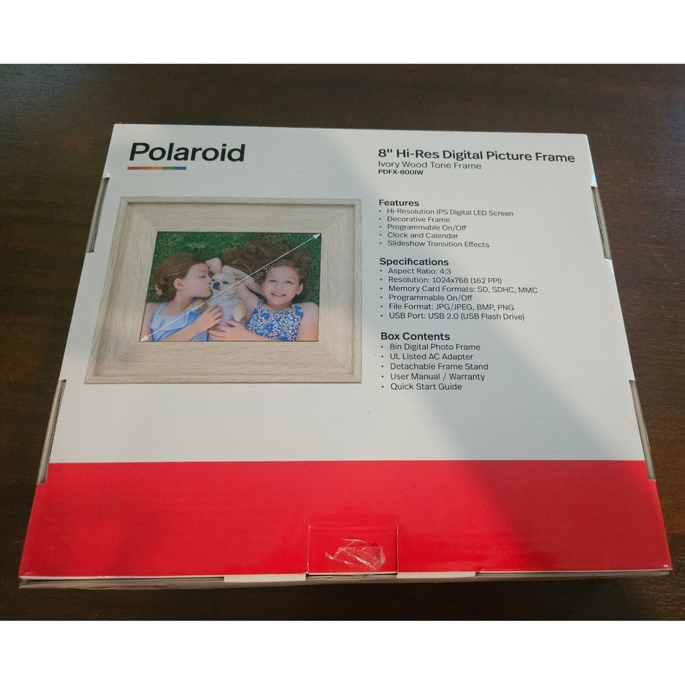 Polaroid Digital Picture Frame Unisex 8in Ivory Wood Tone PDFX-800IW Hi-Res LED